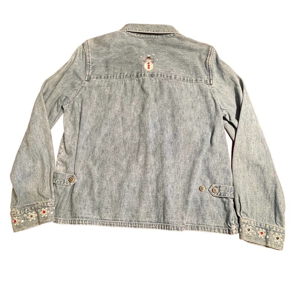Christopher and Banks Jean Jacket Embroidered Snow Days Womens L 400:S1414 - Picture 4 of 16